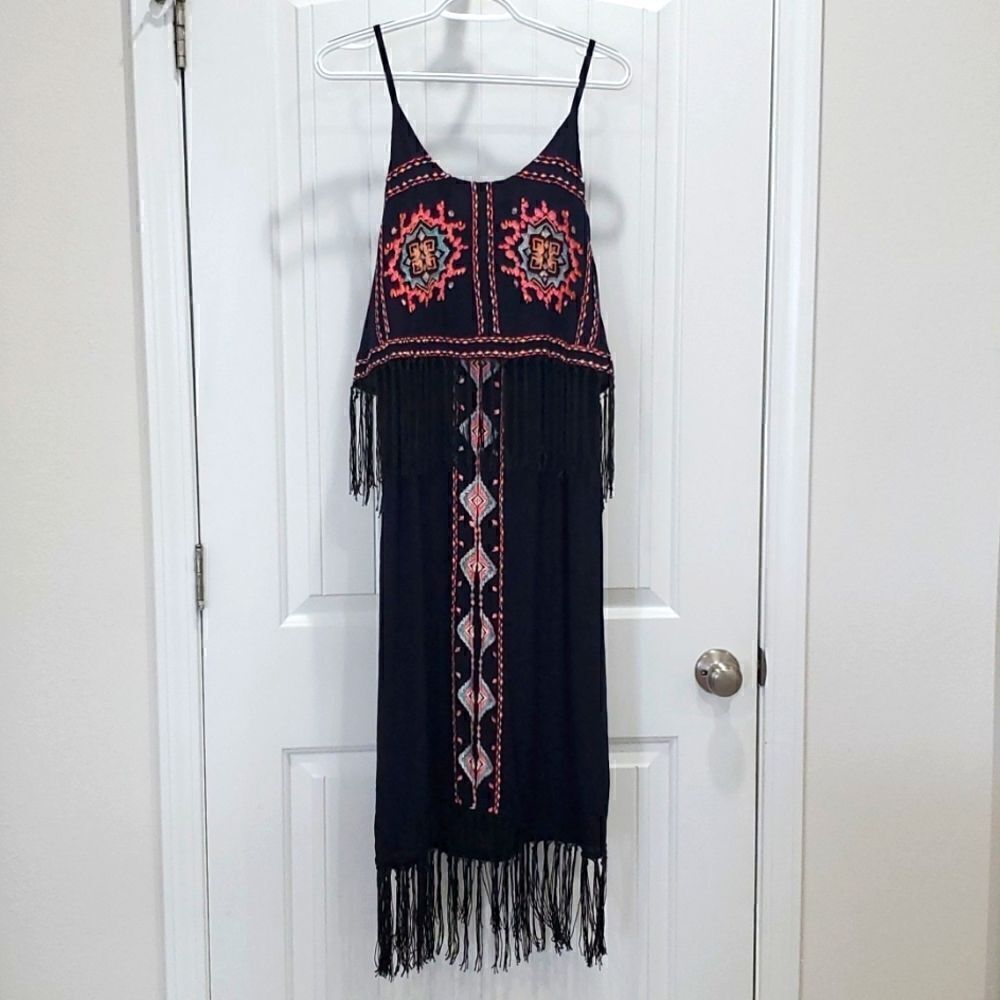 Riresort by,River Island Womans Embroidered Cami, Maxi Dress,with fringe,Med,NWT - Picture 1 of 11